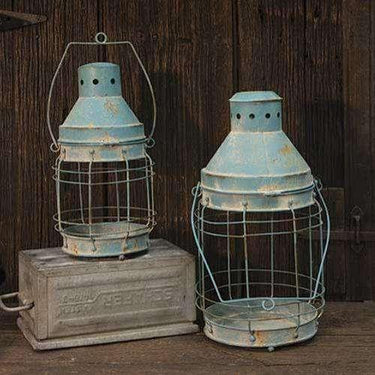 Blue Railroad Lanterns, 2/Set - The Fox Decor